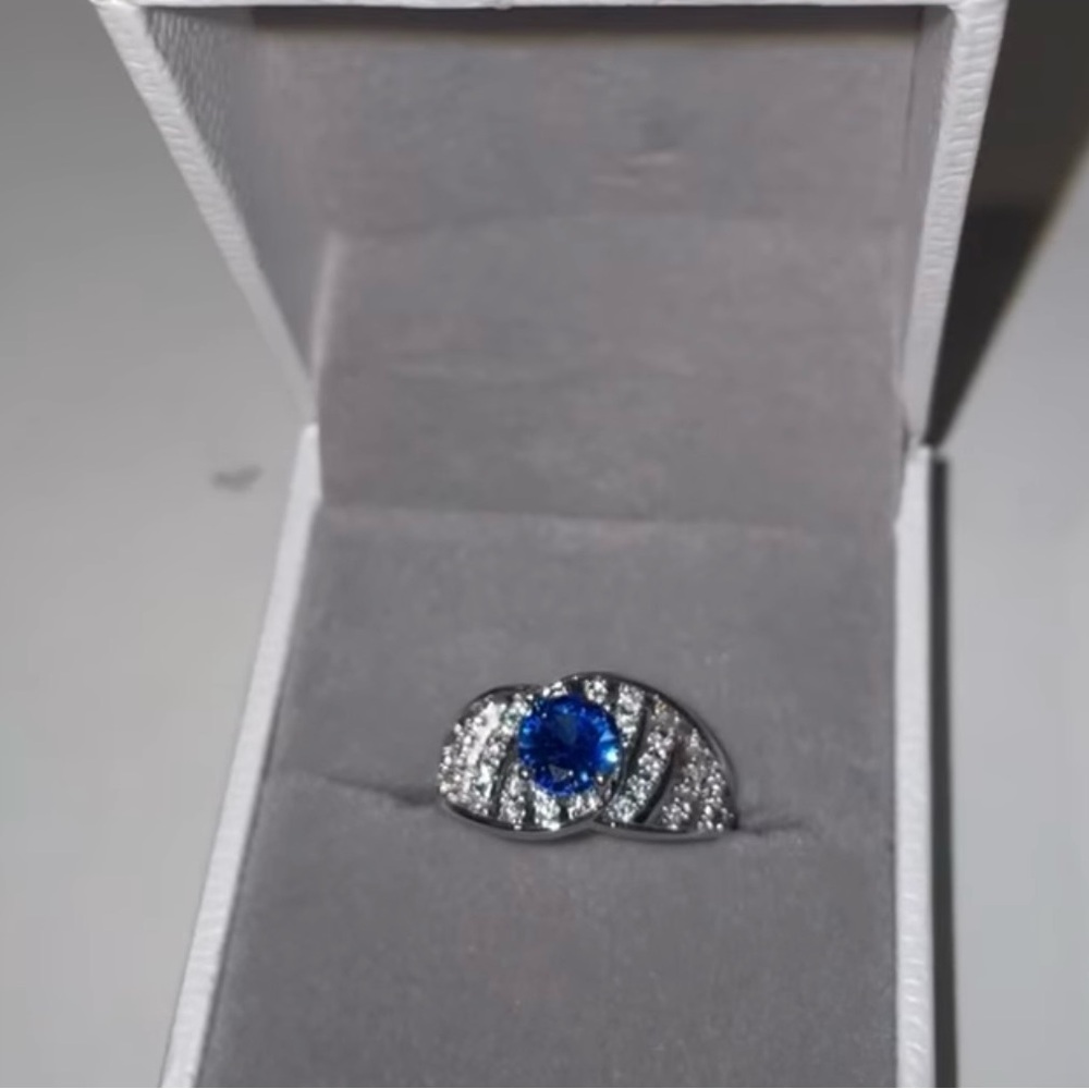 Blue Stone Silver Ring with Clear Accents silver ring